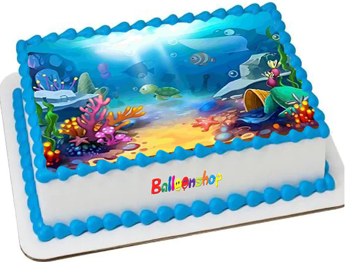 Cialda ostia senza glutine per torta rettangolare, FONDALE MARINO, MARE, PESCI, personalizzata con nome, disco, dolce, torte, cialde, ostie, cake topper, decorazioni, AA