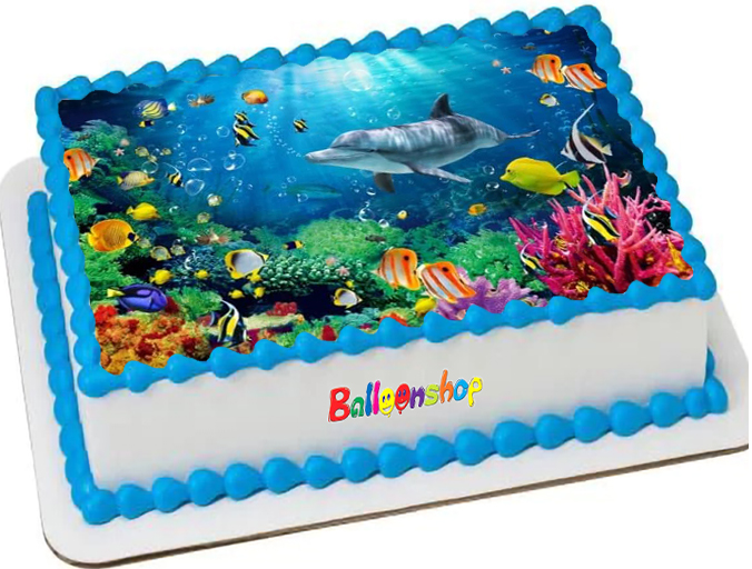 Cialda ostia senza glutine per torta rettangolare, FONDALE MARINO, MARE, DELFINO, personalizzata con nome, disco, dolce, torte, cialde, ostie, cake topper, decorazioni, AB