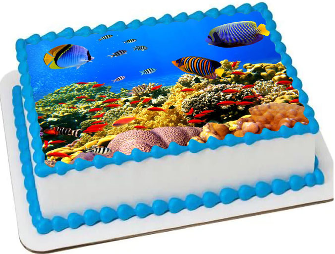 Cialda ostia senza glutine per torta rettangolare, FONDALE MARINO, MARE, PESCI, personalizzata con nome, disco, dolce, torte, cialde, ostie, cake topper, decorazioni, AE