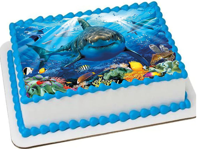 Cialda ostia senza glutine per torta rettangolare, FONDALE MARINO, MARE, SQUALO, personalizzata con nome, disco, dolce, torte, cialde, ostie, cake topper, decorazioni, AG