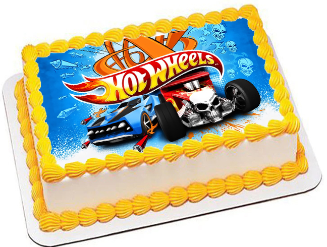 Cialda ostia per torta senza glutine rettangolare, HOT WHEELS, personalizzata con nome, disco, dolce, torte, cialde, ostie, cake topper, BD