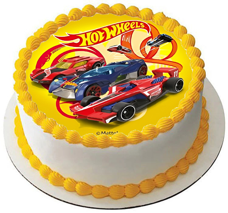 Cialda ostia per torta senza glutine tonda, HOT WHEELS, personalizzata con nome, disco, dolce, torte, cialde, ostie, cake topper, AH
