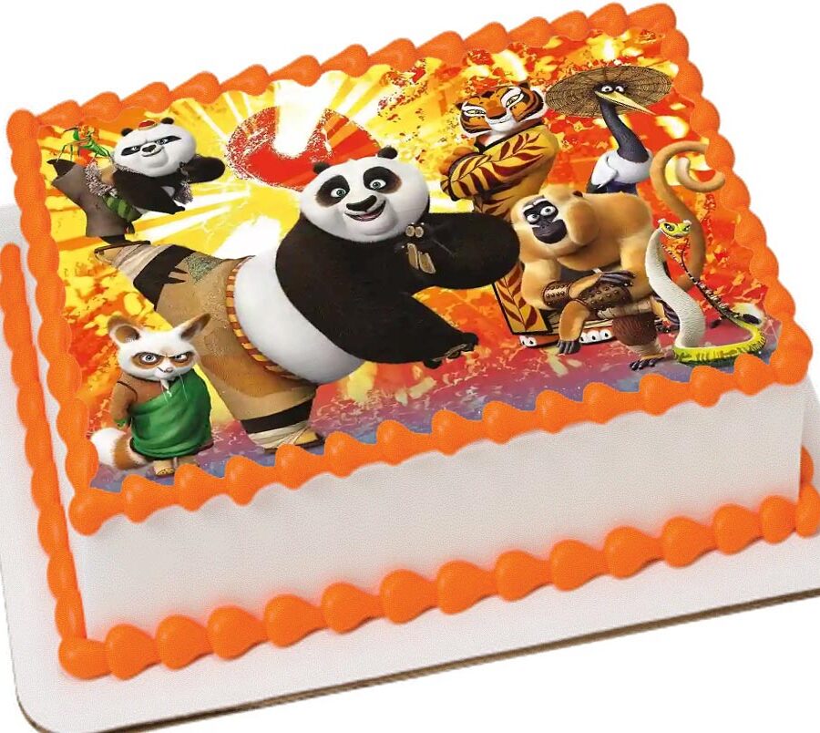 Cialda ostia per torta rettangolare, KUNG FU PANDA, personalizzata con nome, disco, dolce, torte, cialde, ostie, cake topper, decorazioni, BN