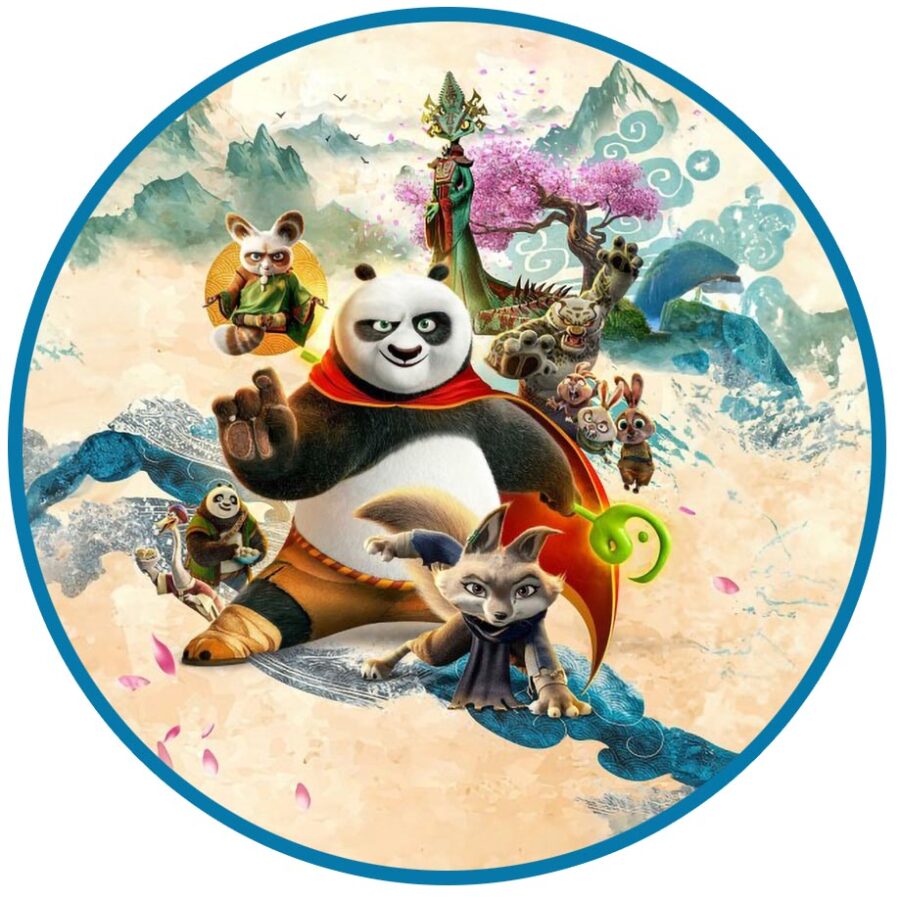 Cialda ostia per torta tonda, KUNG FU PANDA, personalizzata con nome, disco, dolce, torte, cialde, ostie, cake topper, decorazioni, BQ