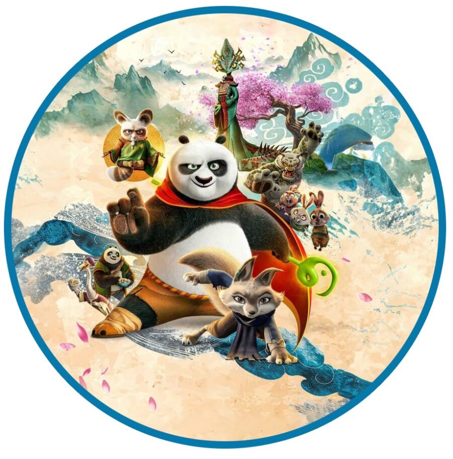 Cialda ostia per torta tonda, KUNG FU PANDA, personalizzata con nome, disco, dolce, torte, cialde, ostie, cake topper, decorazioni, BP - immagine 2
