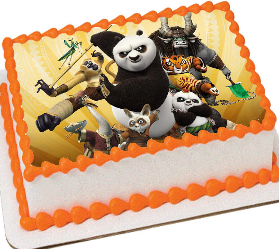 Cialda ostia per torta rettangolare, KUNG FU PANDA, personalizzata con nome, disco, dolce, torte, cialde, ostie, cake topper, decorazioni, BT
