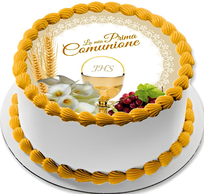 Ostia per torta senza glutine tonda, PRIMA COMUNIONE, personalizzata con nome, cialda, disco, dolce, torte, cialde, ostie, cake topper, decorazioni, EM