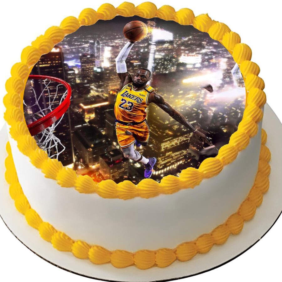 Cialda ostia commestibile per torta tonda, LEBRON JAMES, BASKET, personalizzata con nome, disco, dolce, torte, cialde, foglio, ostie, cake topper, decorazioni, AG