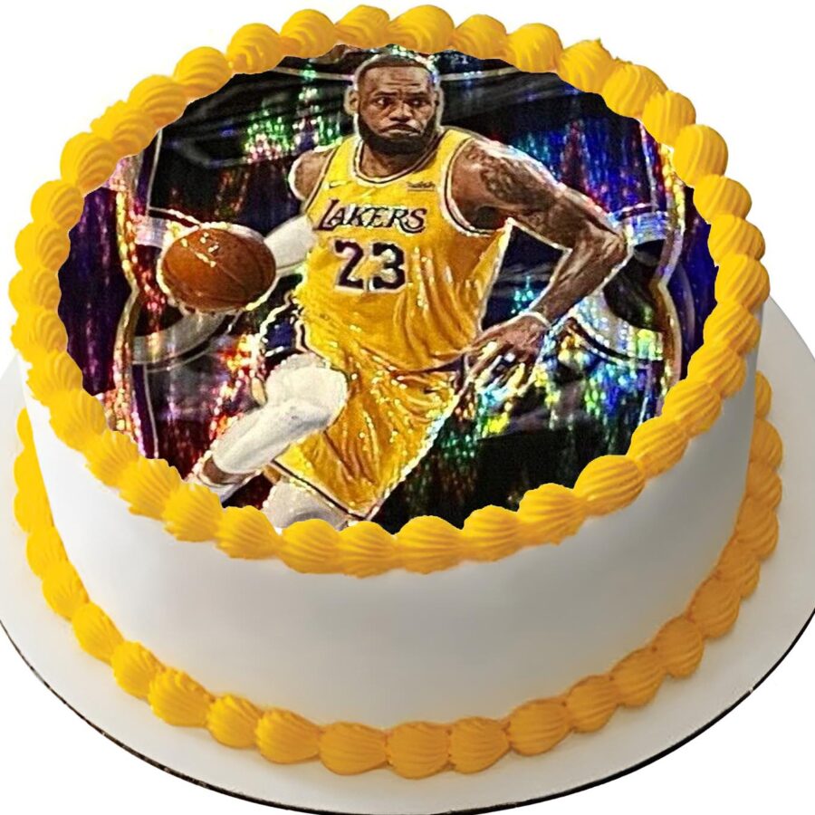 Cialda ostia commestibile per torta tonda, LEBRON JAMES, BASKET, personalizzata con nome, disco, dolce, torte, cialde, foglio, ostie, cake topper, decorazioni, AH