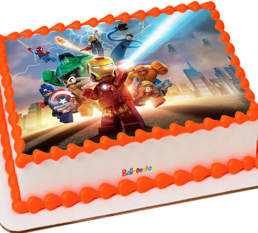 Cialda ostia senza glutine per torta rettangolare, LEGO AVENGERS, personalizzata con nome, disco, dolce, torte, cialde, ostie, cake topper, decorazioni, AE