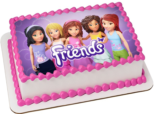 Cialda ostia per torta rettangolare, LEGO FRIENDS, personalizzata con nome, disco, dolce, torte, cialde, ostie, cake topper, decorazioni, AH