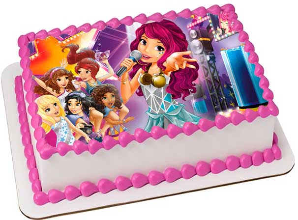 Cialda ostia per torta rettangolare, LEGO FRIENDS, personalizzata con nome, disco, dolce, torte, cialde, ostie, cake topper, decorazioni, AR
