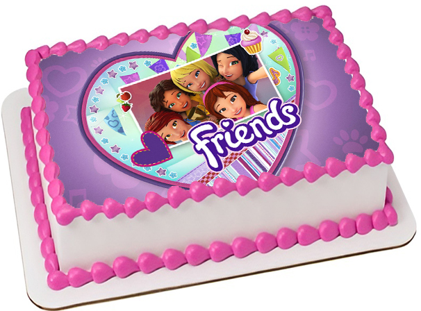 Cialda ostia per torta rettangolare, LEGO FRIENDS, personalizzata con nome, disco, dolce, torte, cialde, ostie, cake topper, decorazioni, BD