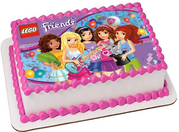 Cialda ostia per torta rettangolare, LEGO FRIENDS, personalizzata con nome, disco, dolce, torte, cialde, ostie, cake topper, decorazioni, AF