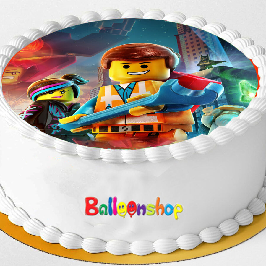 Cialda ostia senza glutine per torta tonda, LEGO MOVIE, personalizzata con nome, disco, dolce, torte, cialde, ostie, cake topper, decorazioni, AN