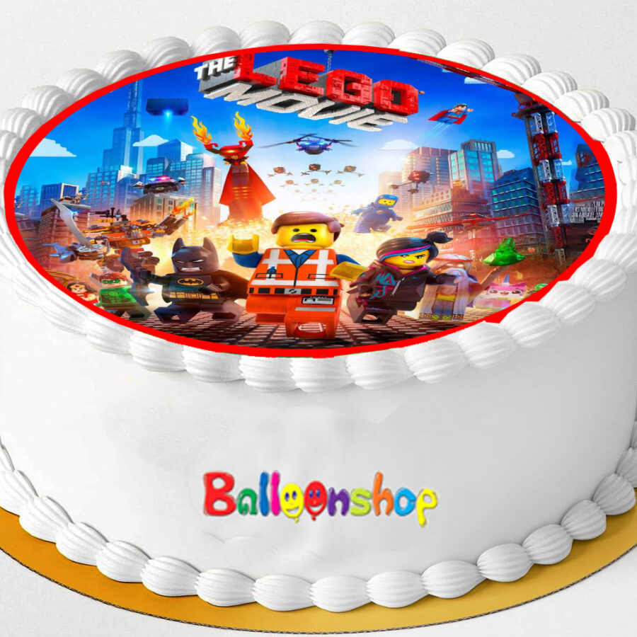 Cialda ostia senza glutine per torta tonda, LEGO MOVIE, personalizzata con nome, disco, dolce, torte, cialde, ostie, cake topper, decorazioni, AD