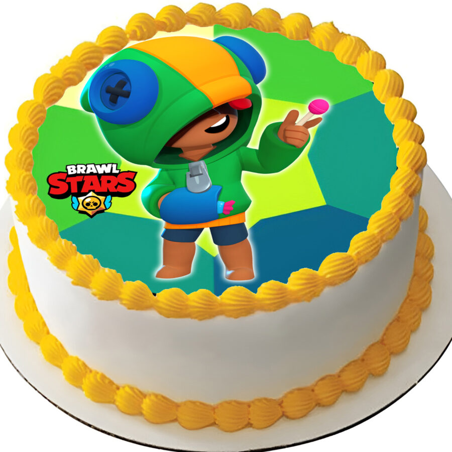 Cialda in ostia per torta tonda commestibile senza glutine, LEON, BRAWL STARS, personalizzata con nome, disco, dolce, torte, cialde, fogli, ostie, cake topper, decorazioni, BB