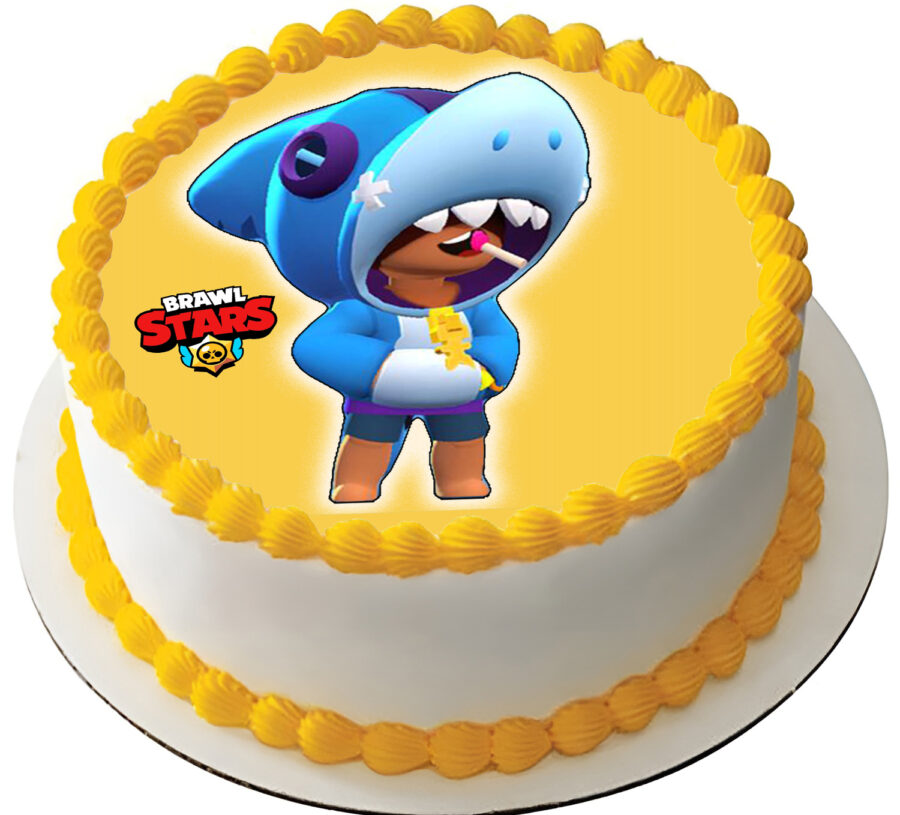 Cialda in ostia per torta tonda commestibile senza glutine, LEON SHARK, BRAWL STARS, personalizzata con nome, disco, dolce, torte, cialde, fogli, ostie, cake topper, decorazioni, BD