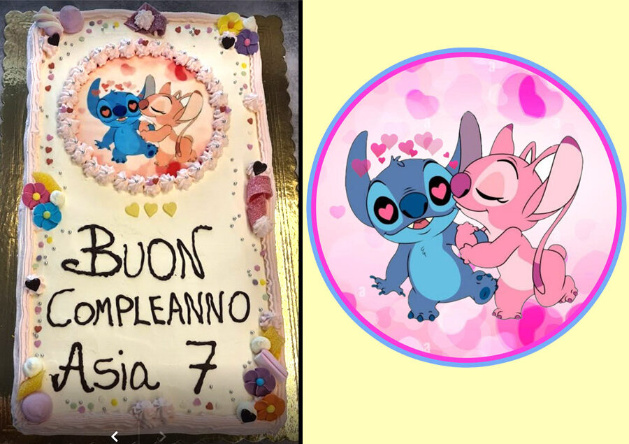 Cialda ostia senza glutine per torta rettangolare, LILO E STITCH ANGEL, personalizzata con nome, disco, dolce, torte, cialde, foglio, ostie, cake topper, decorazioni, CC