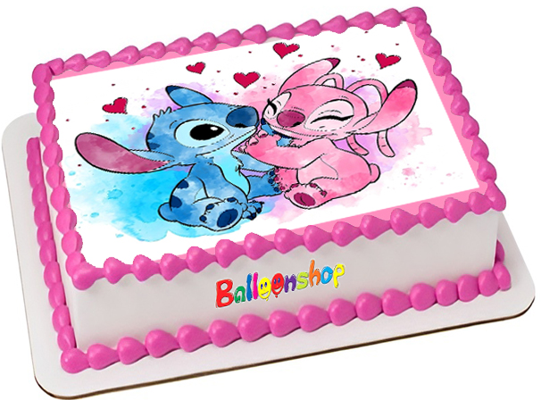 Cialda in ostia per torta rettangolare, LILO E STITCH, ANGEL LOVE, personalizzata con nome, commestibile, disco, dolce, torte, cialde, ostie, cake topper, decorazioni, AR