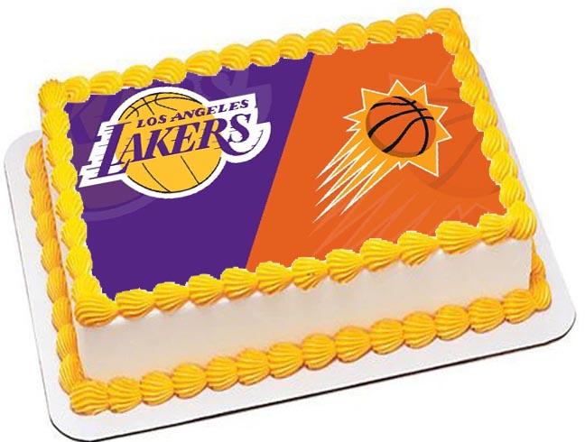 Cialda ostia senza glutine per torta rettangolare, LOS ANGELES LAKERS, BASKET, NBA, personalizzata con nome, disco, dolce, torte, cialde, foglio, ostie, cake topper, decorazioni, AB