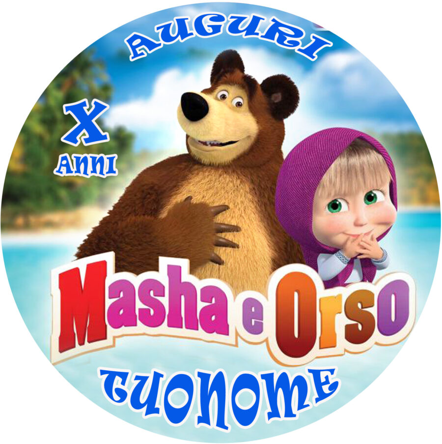 Cialda in ostia senza glutine per torta tonda, MASHA E ORSO, personalizzata con nome, disco, dolce, torte, cialde, fogli, ostie, cake topper, decorazioni, BA