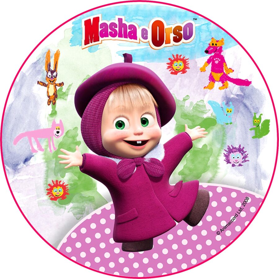 Cialda in ostia senza glutine per torta tonda, MASHA E ORSO, personalizzata con nome, disco, dolce, torte, cialde, fogli, ostie, cake topper, decorazioni, BF