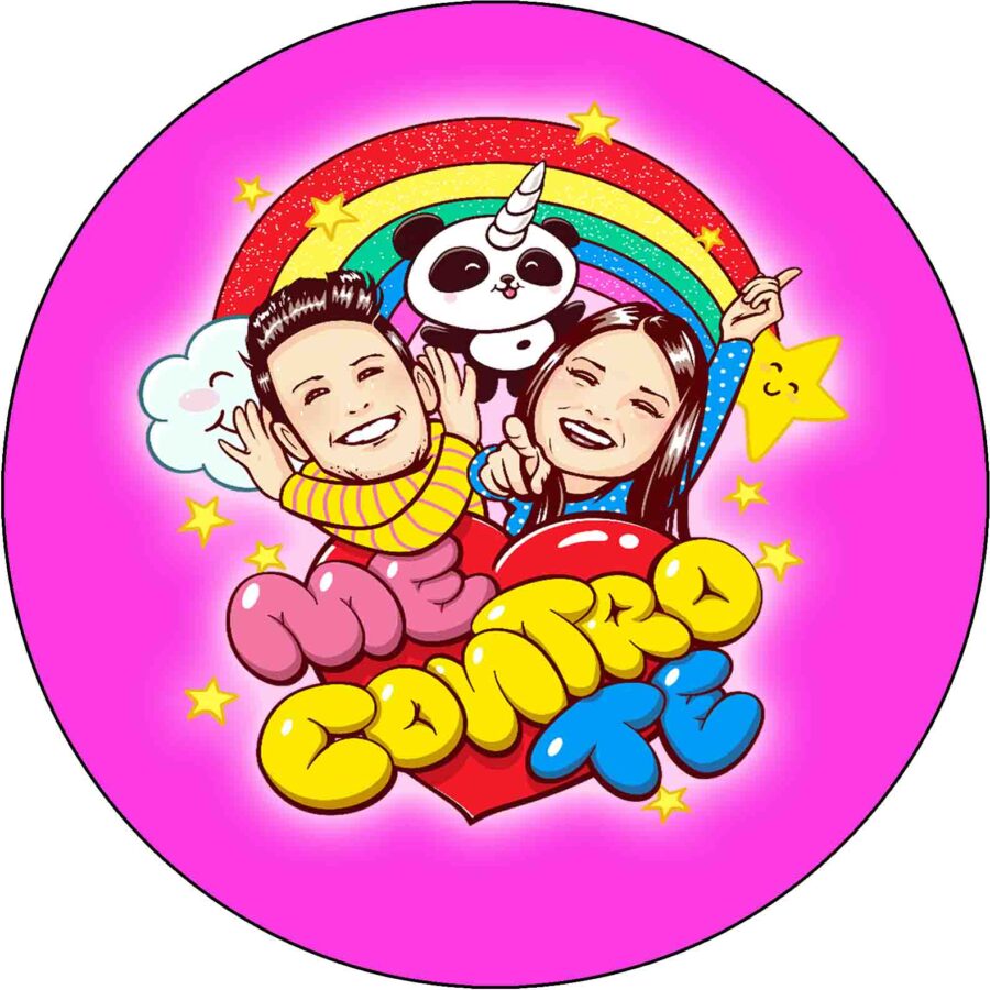 Cialda in ostia commestibile per torta tonda ME CONTRO TE, LUI E SOFI, personalizzata con nome, disco, dolce, torte, cialde, foglio, ostie, cake topper, decorazioni, BS