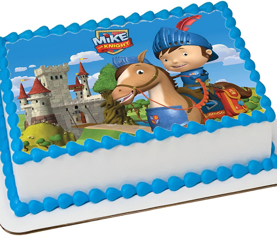 Cialda ostia senza glutine per torta rettangolare, MIKE IL CAVALIERE, personalizzata con nome, disco, dolce, torte, cialde, ostie, cake topper, decorazioni, AI