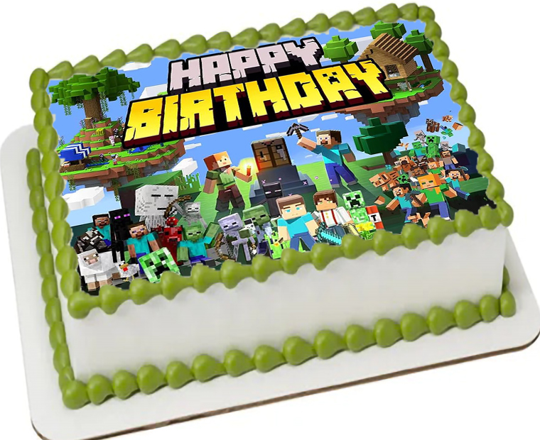 Cialda ostia senza glutine per torta rettangolare, MINECRAFT, personalizzata con nome, disco, dolce, torte, cialde, foglio, ostie, cake topper, decorazioni, AN