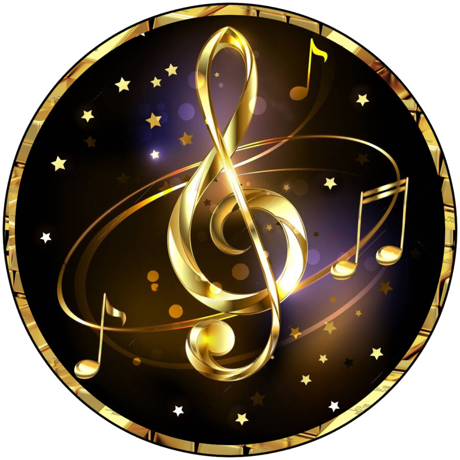 Cialda in ostia commestibile per torta tonda MUSICA, CHIAVE DI VIOLINO, NOTE MUSICALI, personalizzata con nome, disco, dolce, torte, cialde, foglio, ostie, cake topper, decorazioni, AG