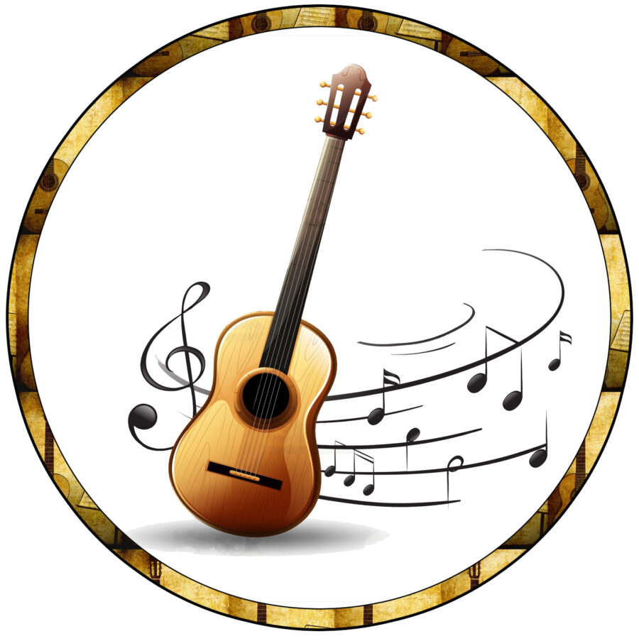 Cialda in ostia commestibile per torta tonda MUSICA, CHITARRA, NOTE MUSICALI, personalizzata con nome, disco, dolce, torte, cialde, foglio, ostie, cake topper, decorazioni, AN