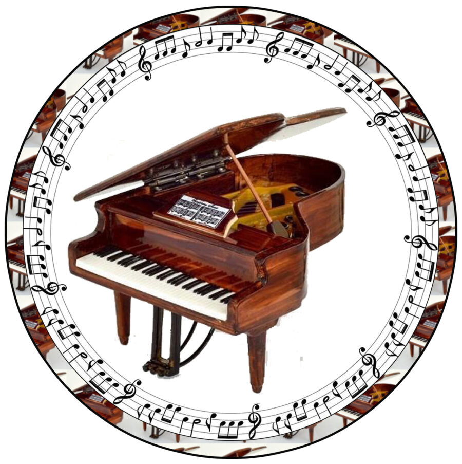 Cialda in ostia commestibile per torta tonda MUSICA, PIANOFORTE, STRUMENTO, NOTE MUSICALI, personalizzata con nome, disco, dolce, torte, cialde, foglio, ostie, cake topper, decorazioni, BC