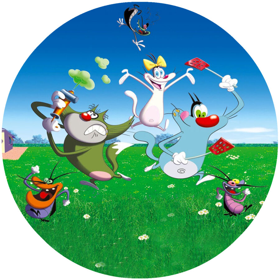 Cialda ostia per torta senza glutine tonda, OGGY E I MALEDETTI SCARAFAGGI, personalizzata con nome, disco, dolce, torte, cialde, fogli, ostie, cake topper, decorazioni, AZ - immagine 2