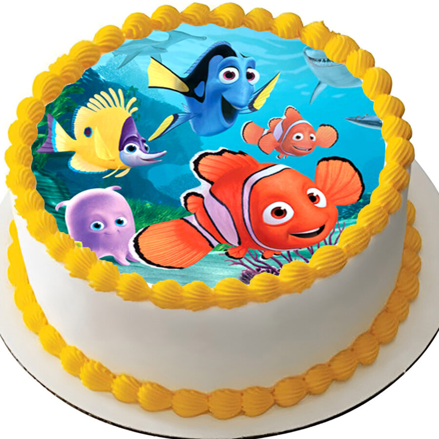Cialda in ostia per torta tonda senza glutine, PESCIOLINO, NEMO, DISNEY, personalizzata con nome, disco, dolce, torte, cialde, fogli, ostie, cake topper, decorazioni, AZ