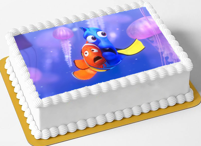 Cialda in ostia per torta rettangolare senza glutine, PESCIOLINO, NEMO, DISNEY, personalizzata con nome, disco, dolce, torte, cialde, fogli, ostie, cake topper, decorazioni, BE