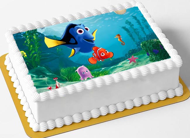 Cialda in ostia per torta rettangolare senza glutine, PESCIOLINO, NEMO, DISNEY, personalizzata con nome, disco, dolce, torte, cialde, fogli, ostie, cake topper, decorazioni, BN