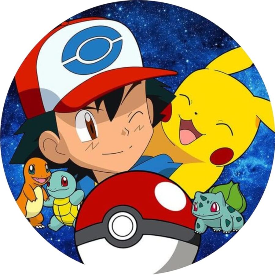 Cialda in ostia commestibile per torta tonda POKEMON ASH E PIKACHU, personalizzata con nome, disco, dolce, torte, cialde, ostie, cake topper, decorazioni, 77