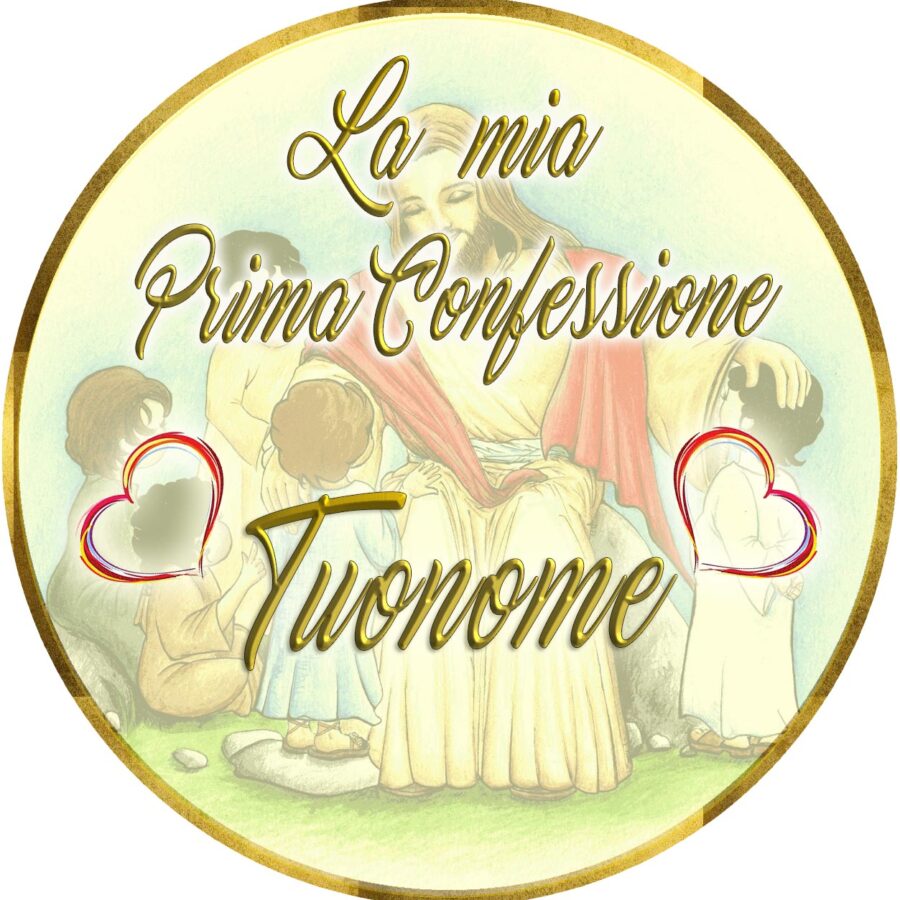 Cialda ostia per torta tonda, PRIMA CONFESSIONE, personalizzata con nome, disco, dolce, torte, cialde, ostie, cake topper, decorazioni, AV