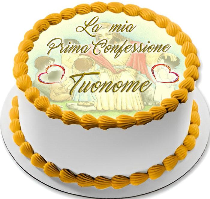 Cialda ostia per torta tonda, PRIMA CONFESSIONE, personalizzata con nome, disco, dolce, torte, cialde, ostie, cake topper, decorazioni, AU