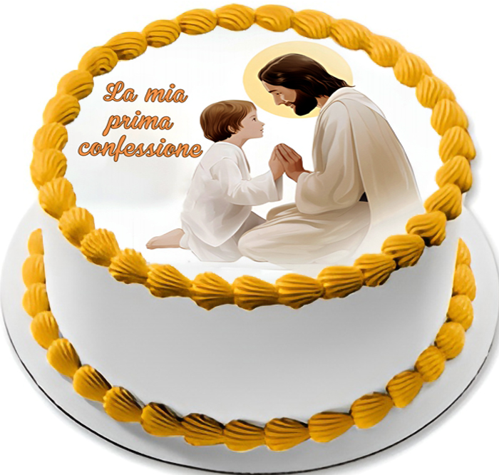 Cialda ostia per torta tonda, PRIMA CONFESSIONE, personalizzata con nome, disco, dolce, torte, cialde, ostie, cake topper, decorazioni, BT