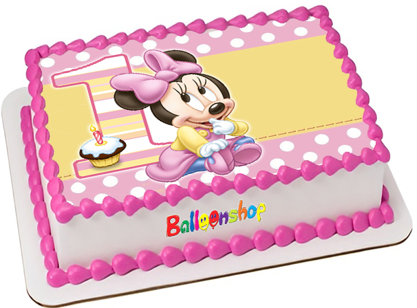 Cialda in ostia per torta rettangolare PRIMO COMPLEANNO TOPOLINA BABY MINNIE, personalizzata con nome, disco, dolce, torte, cialde, ostie, cake topper, AE