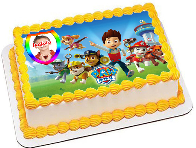 Cialda ostia senza glutine per torta rettangolare, PAW PATROL, personalizzata con nome, disco, dolce, torte, cialde, ostie, cake topper, decorazioni, AQ