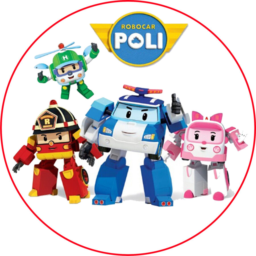 Cialda in ostia commestibile per torta tonda ROBOCAR POLI, personalizzata con nome, disco, dolce, torte, cialde, ostie, cake topper, decorazioni, 31