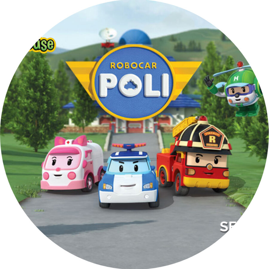 Cialda in ostia commestibile per torta tonda ROBOCAR POLI, personalizzata con nome, disco, dolce, torte, cialde, ostie, cake topper, decorazioni, 08