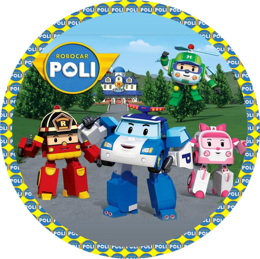 Cialda in ostia commestibile per torta tonda ROBOCAR POLI, personalizzata con nome, disco, dolce, torte, cialde, ostie, cake topper, decorazioni, 38
