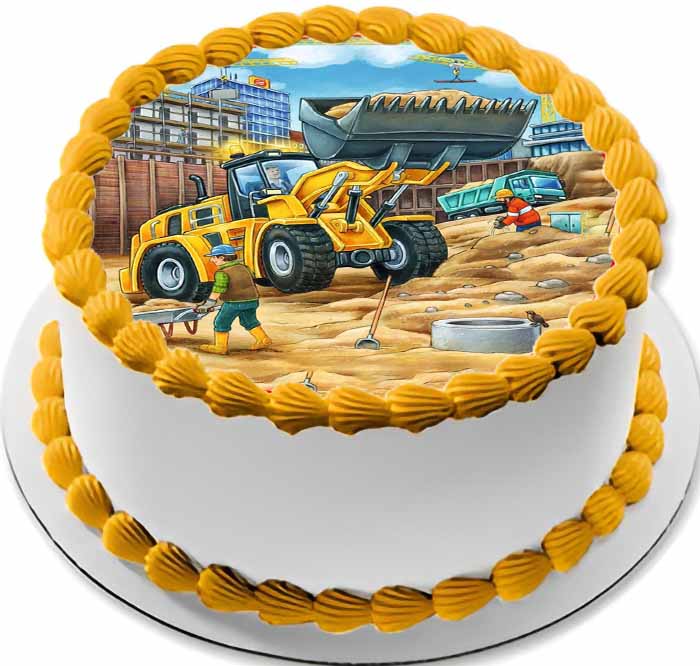 Cialda ostia senza glutine per torta tonda, CANTIERE, CAMION, RUSPA, personalizzata con nome, disco, dolce, torte, cialde, ostie, cake topper, decorazioni, AS