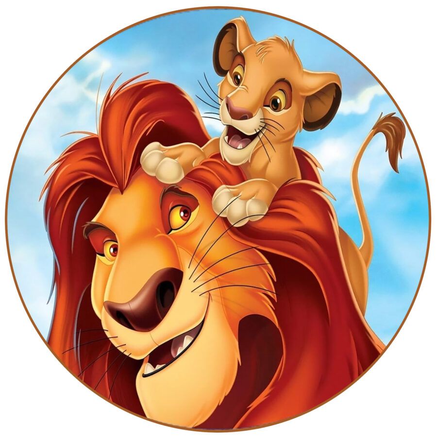 Cialda in ostia per torta tonda commestibile senza glutine, RE LEONE, SIMBA, personalizzata con nome, disco, dolce, torte, cialde, fogli, ostie, cake topper, decorazioni, AB