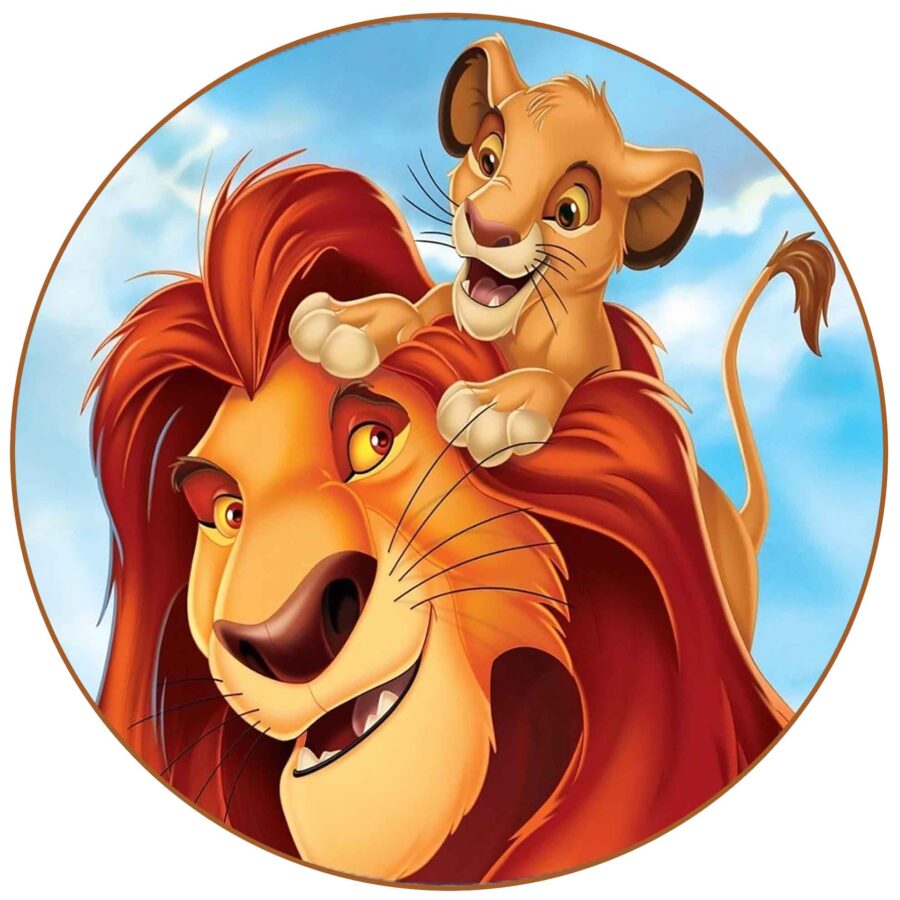 Cialda in ostia per torta tonda commestibile senza glutine, RE LEONE, SIMBA, personalizzata con nome, disco, dolce, torte, cialde, fogli, ostie, cake topper, decorazioni, AE