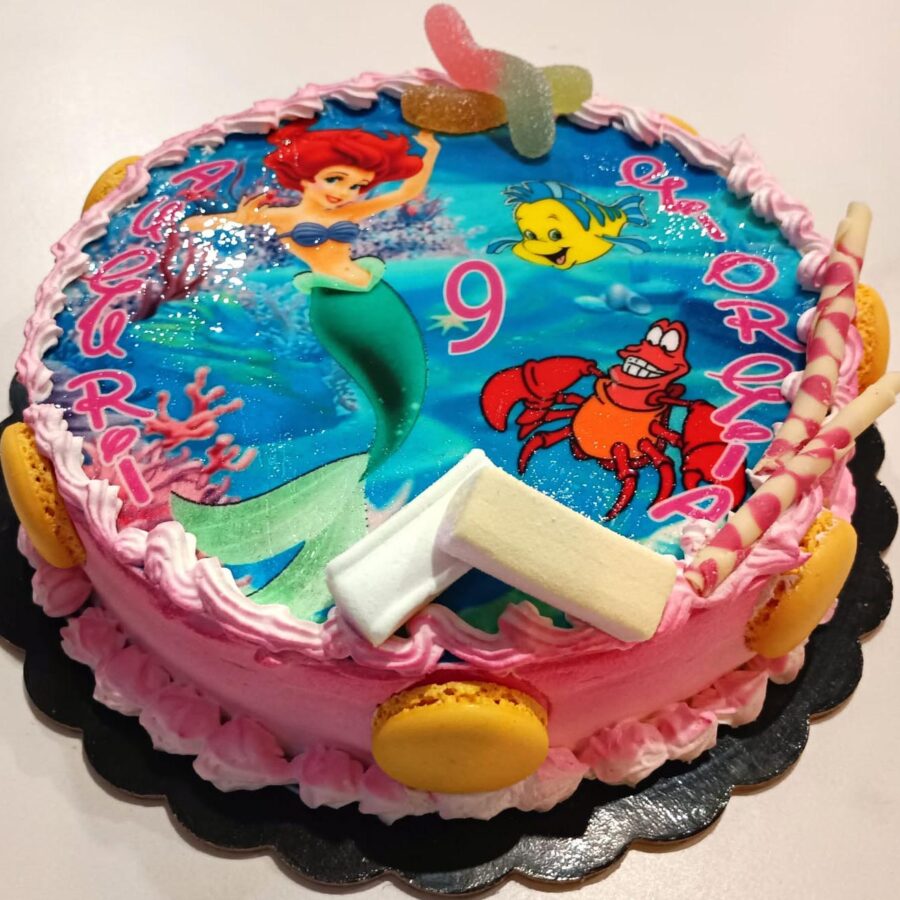 Cialda in ostia senza glutine per torta tonda, SIRENETTA ARIEL DISNEY, personalizzata nome, disco, dolce, torte, cialde, ostie AC